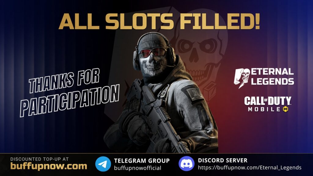 Eternal Legends Call of Duty: Mobile tournament announcement confirming that all 8 clan registration slots are filled.